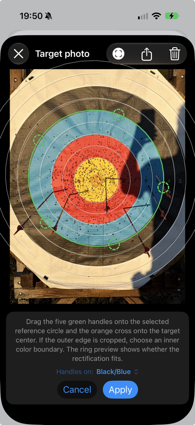 Calibration template on the target photo